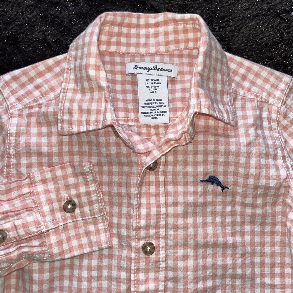 Tommy Bahama Pink Gingham Check Long Sleeve Button Up‎ Shirt Boys S